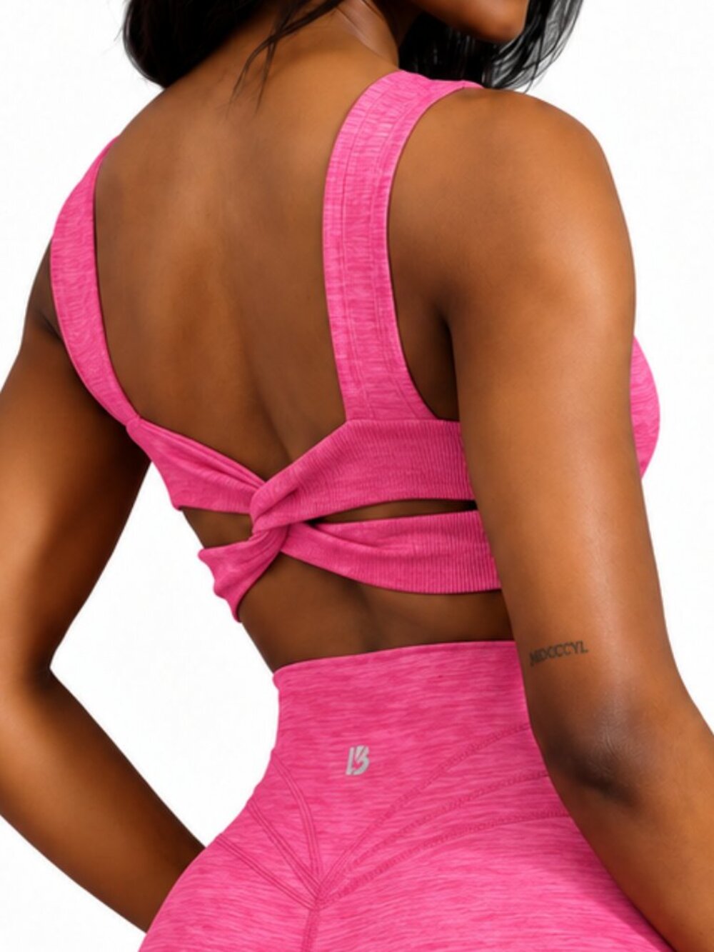 BUFFBUNNY Synergy Seamless Sports Bra Heather Pink Large Twist Back Gym Workout